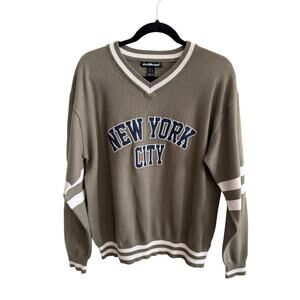 VTG Y2K 90s Charlotte Russe NYC Olive Varsity Stripe Vneck Sweater Preppy OVSZLg